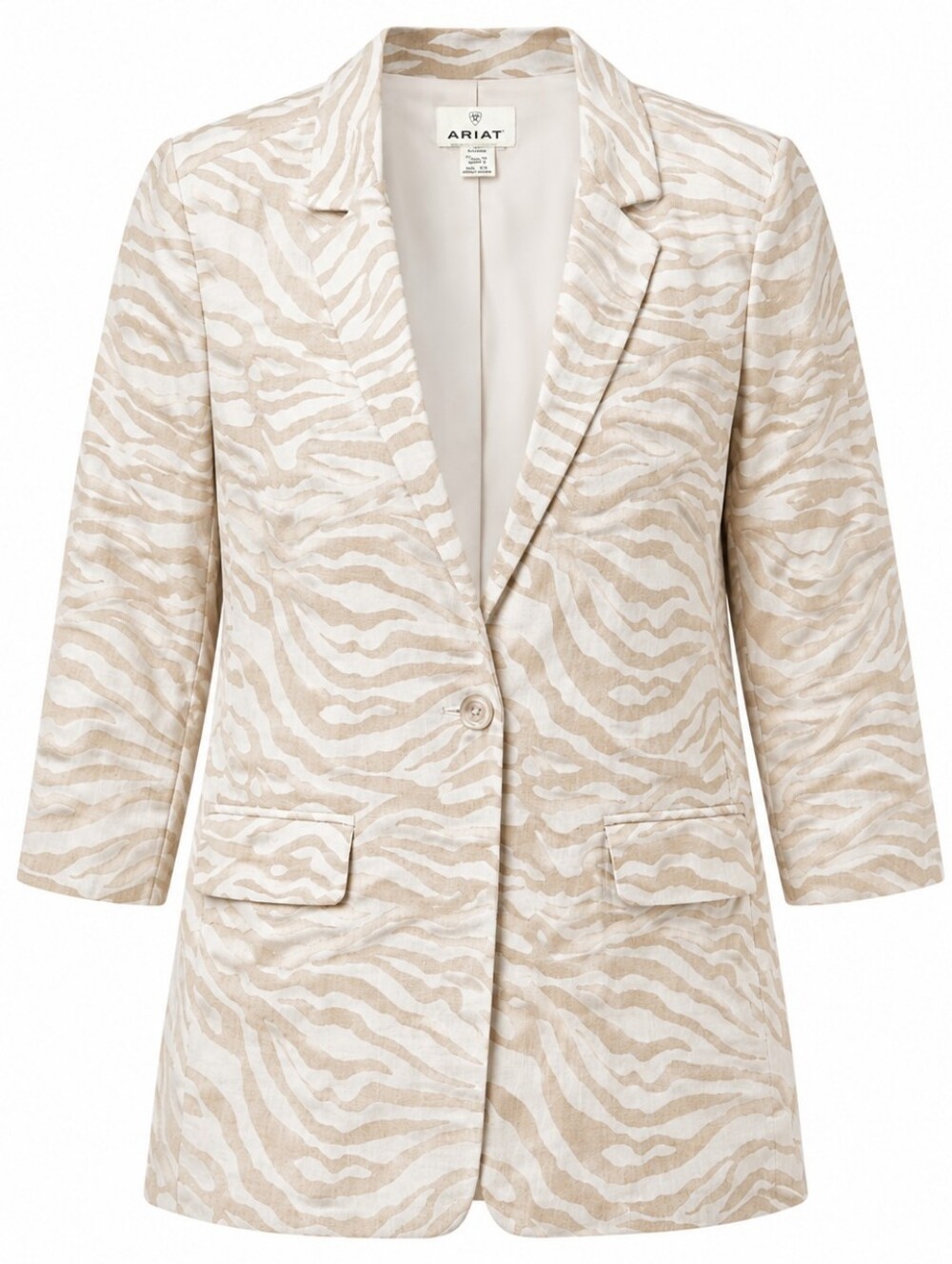 ARIAT | NWT Neutral Beige Cream Linen Blend Animal Print Safari Blazer | XL
